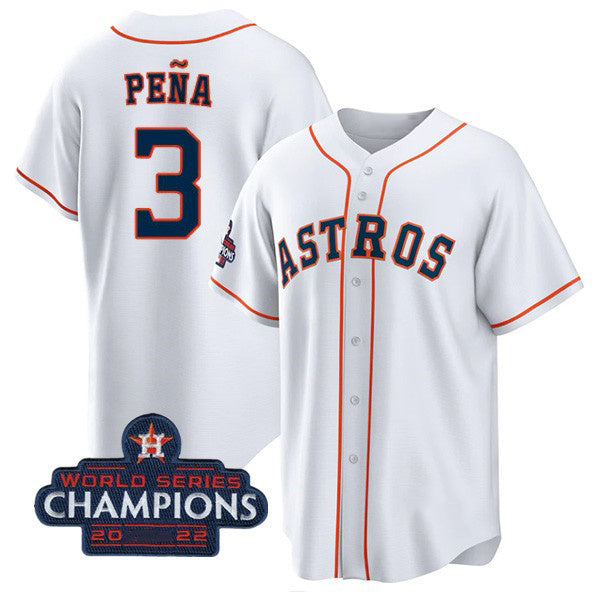 Houston Astros #3 Jeremy Pena White KLUNKIM 2022 World Series Champions Cool Base Stitched Jersey