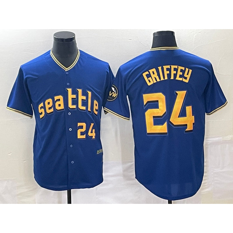 Seattle Mariners #24 Ken Griffey Number Blue KLUNKIM 2023 City Connect Cool Base Stitched Jersey 2