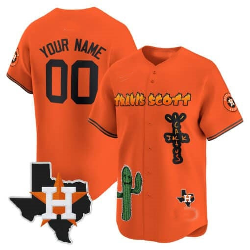 Custom Houston Astros Cactus Jack Patch Vapor Premier Limited Jersey V9 ¨C Orange KLUNKIM