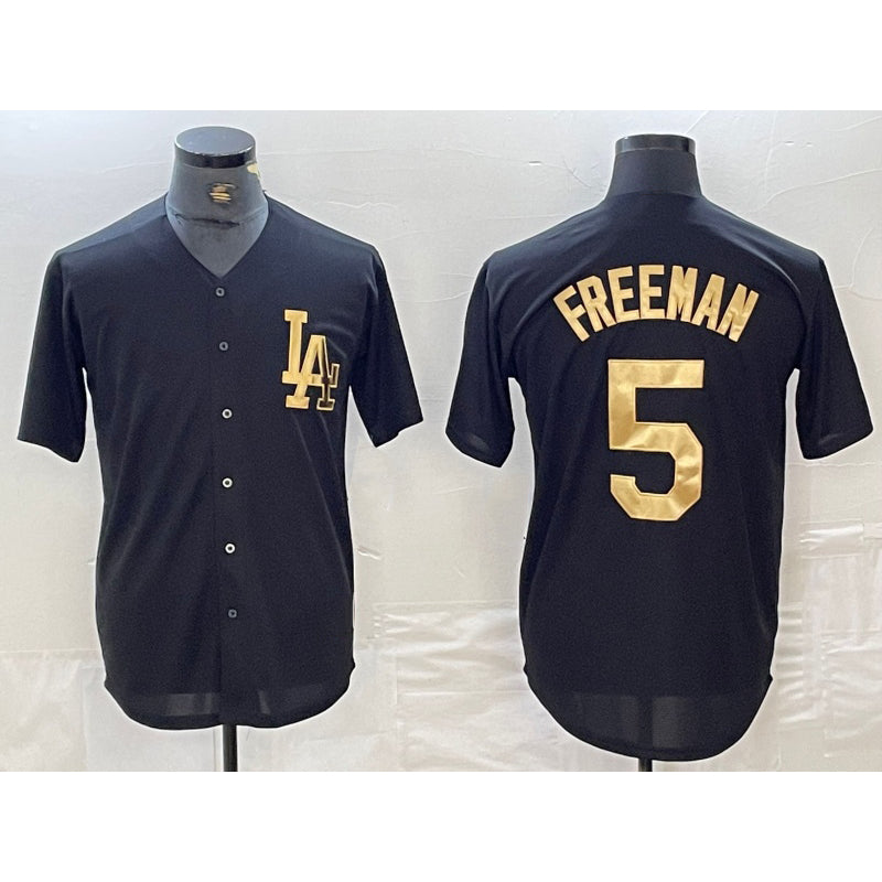 Los Angeles Dodgers #5 Freddie Freeman Black Gold KLUNKIM Cool Base Stitched Jersey