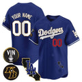 Custom Los Angeles Dodgers Vin Patch & Kobe Bryant Gold Trim Vapor Premier Limited Jersey V2 ¨C Royal KLUNKIM