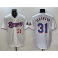 Texas Rangers #31 Max Scherzer Number White KLUNKIM 2023 World Series Champions Cool Base Jersey 2