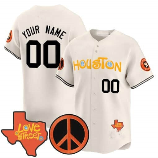 Custom Houston Astros  Love Street & Peace Sign Patch Vapor Premier Limited Jersey V2 ¨C Cream KLUNKIM
