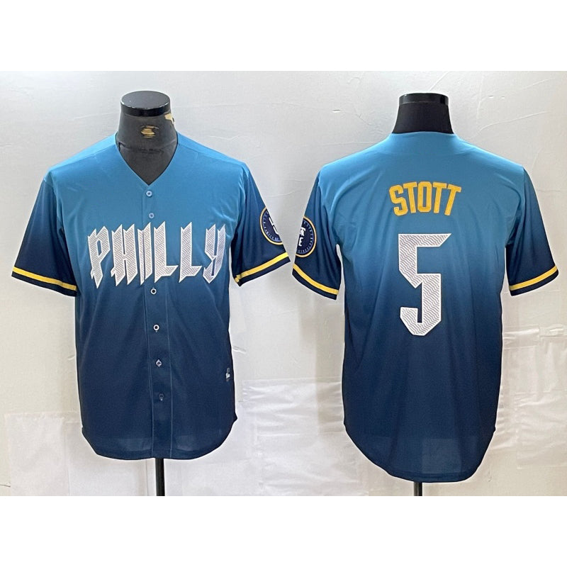 Philadelphia Phillies #5 Bryson Stott Blue KLUNKIM 2024 City Cool Base Stitched Jersey