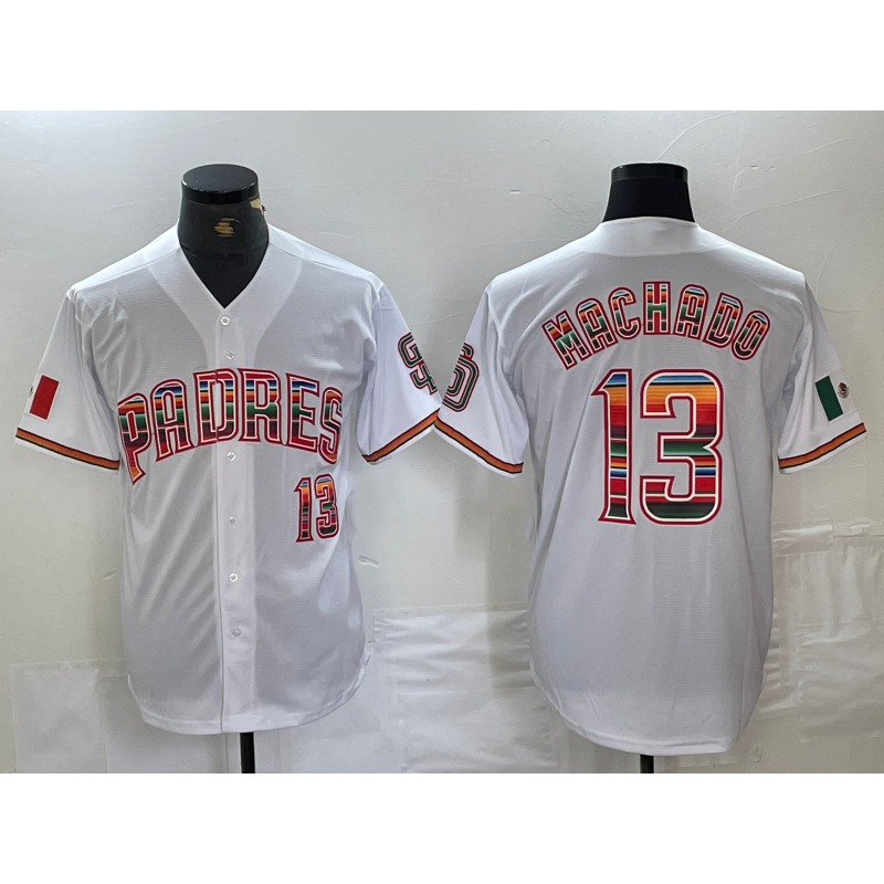 San Diego Padres #13 Manny Machado Mexico White KLUNKIM Cool Base Stitched Jersey