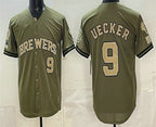 Milwaukee Brewers #9 Bob Uecker Olive KLUNKIM 2026 Armed Forces Day Jersey