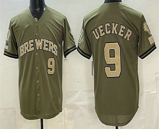 Milwaukee Brewers #9 Bob Uecker Olive KLUNKIM 2026 Armed Forces Day Jersey