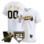 Custom Atlanta Braves 2024 Spring Training & Georgia Patch Vapor Premier Elite Jersey ¨CWhite Gold KLUNKIM