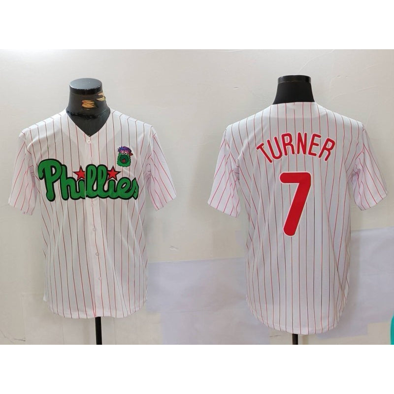 Philadelphia Phillies #7 Trea Turner White Green KLUNKIM Cool Base Stitched Jersey 2