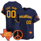Custom Houston Astros Love Street & Peace Sign Patch Vapor Premier Limited Jersey V2 - Navy KLUNKIM