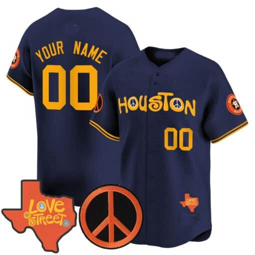 Custom Houston Astros Love Street & Peace Sign Patch Vapor Premier Limited Jersey V2 - Navy KLUNKIM