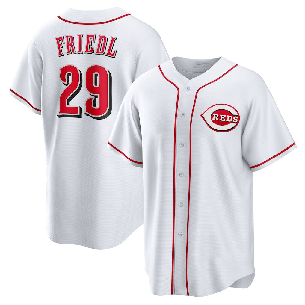 Cincinnati Reds #29 TJ Friedl White KLUNKIM Home Replica Jersey