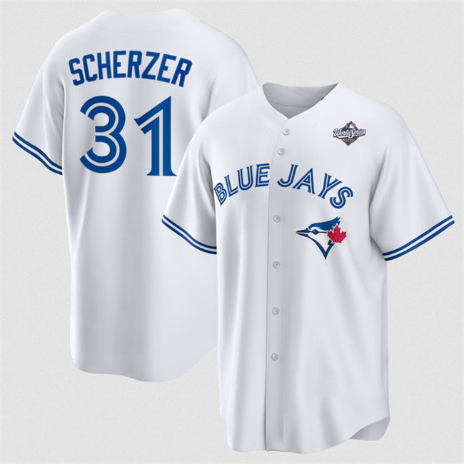 Toronto Blue Jays #31 Max Scherzer White KLUNKIM 2025 World Series Home Cool Base Stitched Jersey