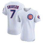 Chicago Cubs #7 Dansby Swanson White KLUNKIM Home Elite Jersey