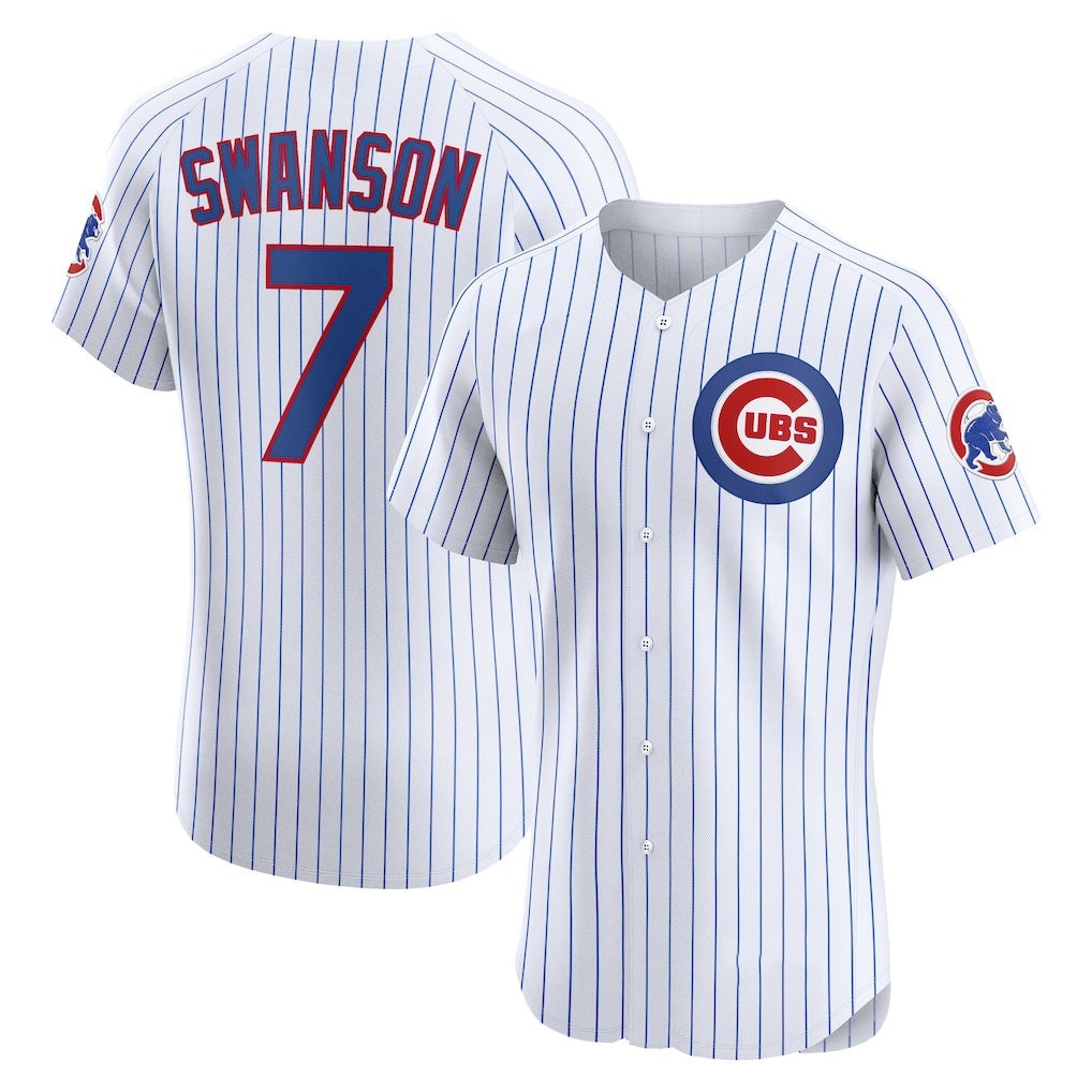 Chicago Cubs #7 Dansby Swanson White KLUNKIM Home Elite Jersey