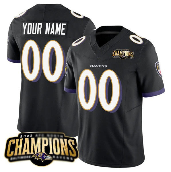 Custom B.Ravens Active Player Black KLUNKIM 2023 F.U.S.E. AFC North Champions Vapor Limited Stitched Jersey