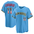 Milwaukee Brewers #11 Jackson Chourio USA 250 Fourth of July Road Stadium Jersey - Light Blue KLUNKIM
