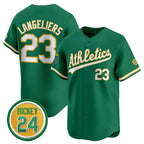 Oakland Athletics #23 Shea Langeliers Green KLUNKIM 2024 Limited With Rickey Henderson Patch Stitched Jersey