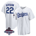 Los Angeles Dodgers #22 Clayton Kershaw White KLUNKIM 2024 World Series Champions Cool Base Stitched Jersey