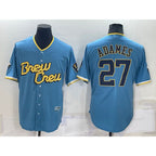 Milwaukee Brewers #27 Willy Adames 2022 Powder Blue KLUNKIM City Connect Cool Base Stitched Jersey