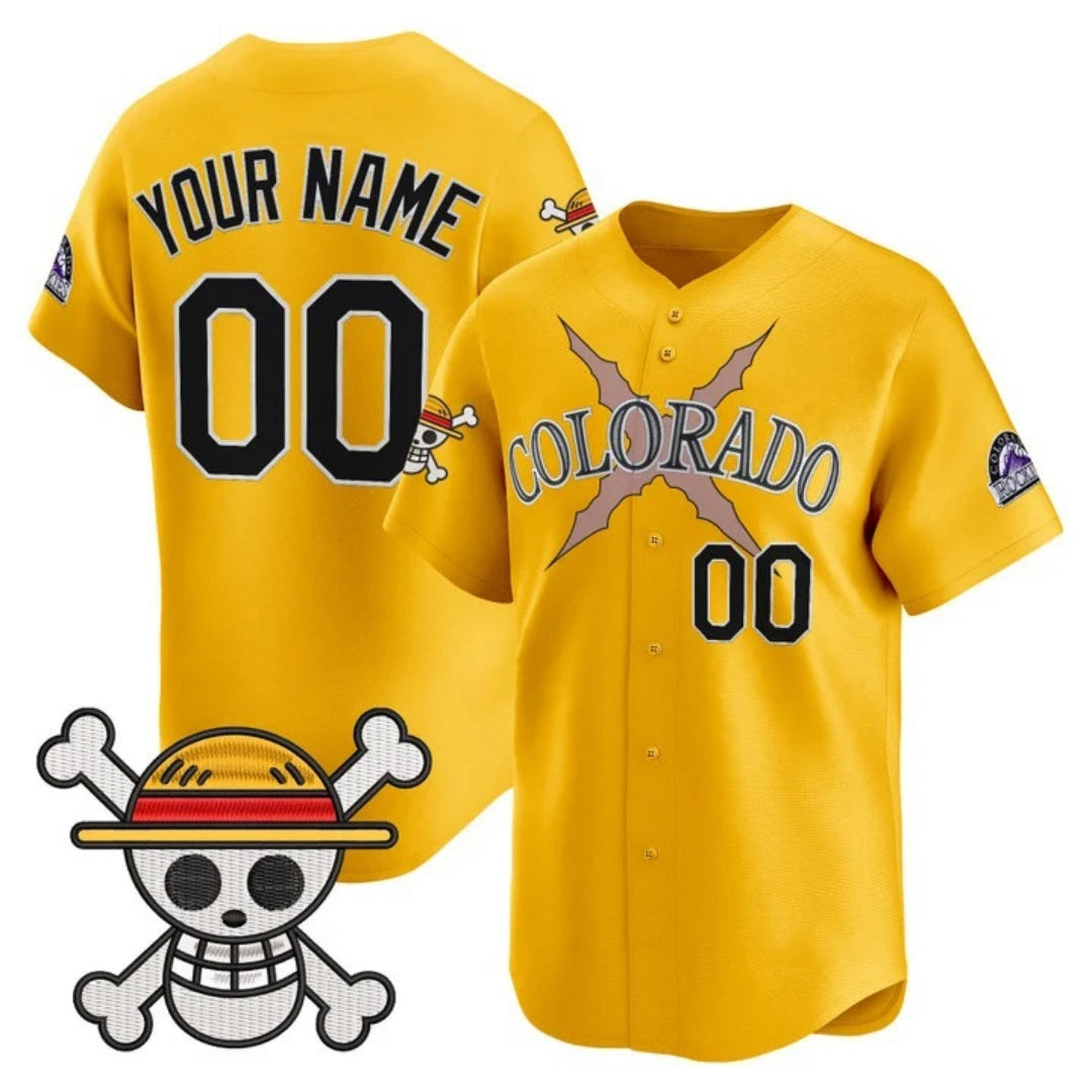 Custom Colorado Rockies x One Piece Gold KLUNKIM Vapor Premier Limited Jersey - Stitched