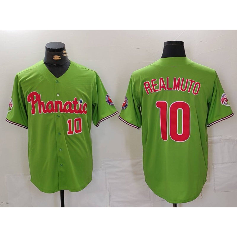 Philadelphia Phillies #10 JT Realmuto Number Green KLUNKIM With Patch Stitched Cool Base Jersey