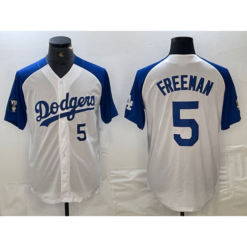 Los Angeles Dodgers #5 Freddie Freeman Number White Blue KLUNKIM Fashion Stitched Cool Base Limited Jersey 2