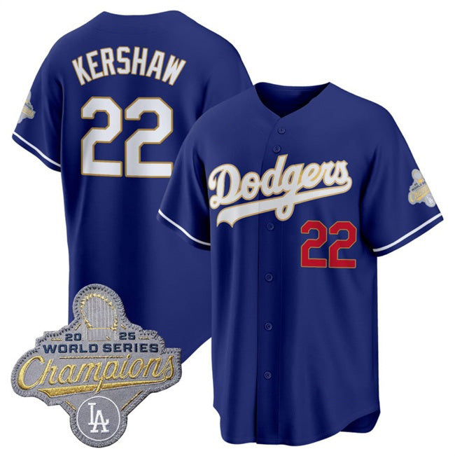 Los Angeles Dodgers #22 Clayton Kershaw Royal KLUNKIM 2026 Alternate Gold Collection Stadium Stitched Jersey