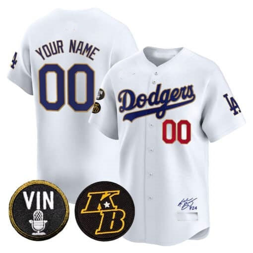 Custom Los Angeles Dodgers Vin Patch & Kobe Bryant Signature Vapor Premier Limited Jersey ¨C White KLUNKIM