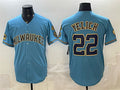 Milwaukee Brewers #22 Christian Yelich Blue KLUNKIM With Home & Bob Uecker Patch Stitched Jersey