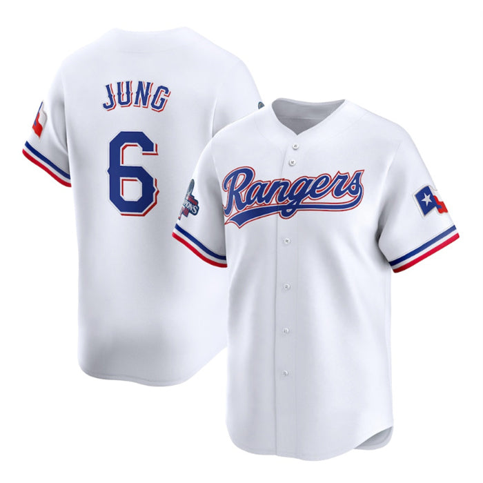 Texas Rangers #6 Josh Jung White KLUNKIM 2023 World Series Champions Stitched Jersey