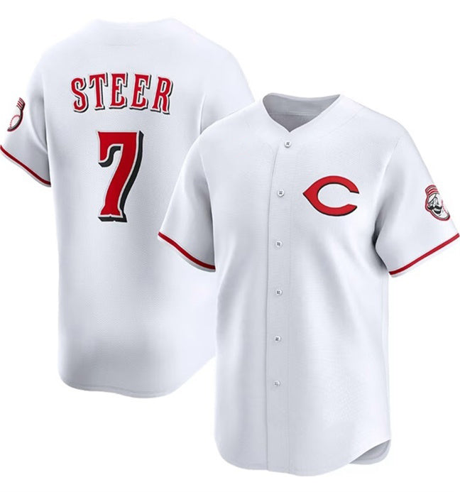 Cincinnati Reds #7 Spencer Steer White KLUNKIM 2025 Home Limited Stitched Jersey