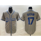 Los Angeles Dodgers #17 Shohei Ohtani Gray KLUNKIM Cool Base With Patch Stitched Jersey