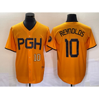 Pittsburgh Pirates #10 Bryan Reynolds Number Gold KLUNKIM 2023 City Connect Stitched Jersey