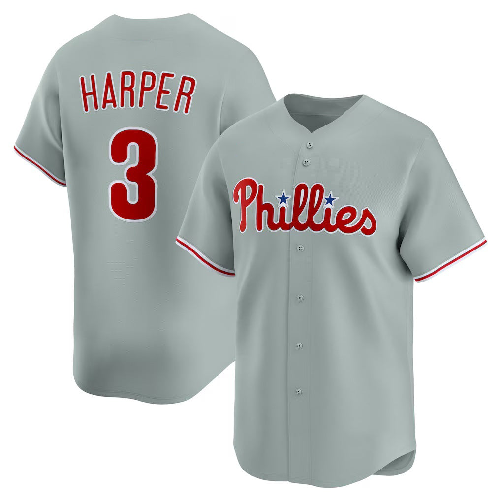 Philadelphia Phillies #3 Bryce Harper Gray KLUNKIM Road Limited Player Jersey