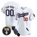 Custom Los Angeles Dodgers Vin & California Patch Gold Trim Vapor Premier Limited Jersey ¨C White KLUNKIM