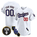 Custom Los Angeles Dodgers Vin & California Patch Gold Trim Vapor Premier Limited Jersey - White KLUNKIM