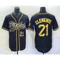 ittsburgh Pirates #21 Roberto Clemente Number Black KLUNKIM Cool Base Stitched Jersey