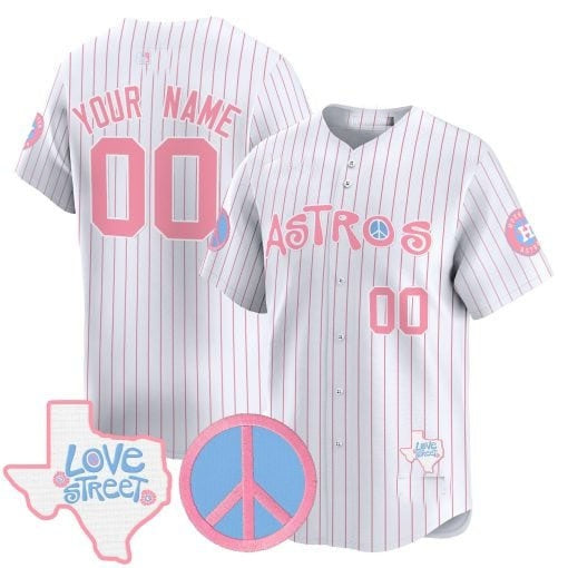 Custom Houston Astros  Love Street & Peace Sign Patch Bubblegum Pink Vapor Premier Limited Jersey ¨C Pinstripe KLUNKIM