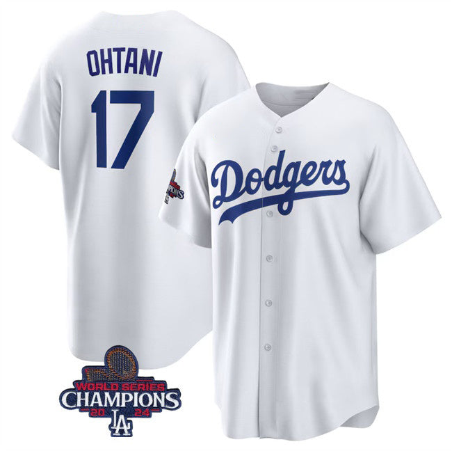 Los Angeles Dodgers #17 Shohei Ohtani White KLUNKIM 2024 World Series Champions Cool Base Stitched Jersey