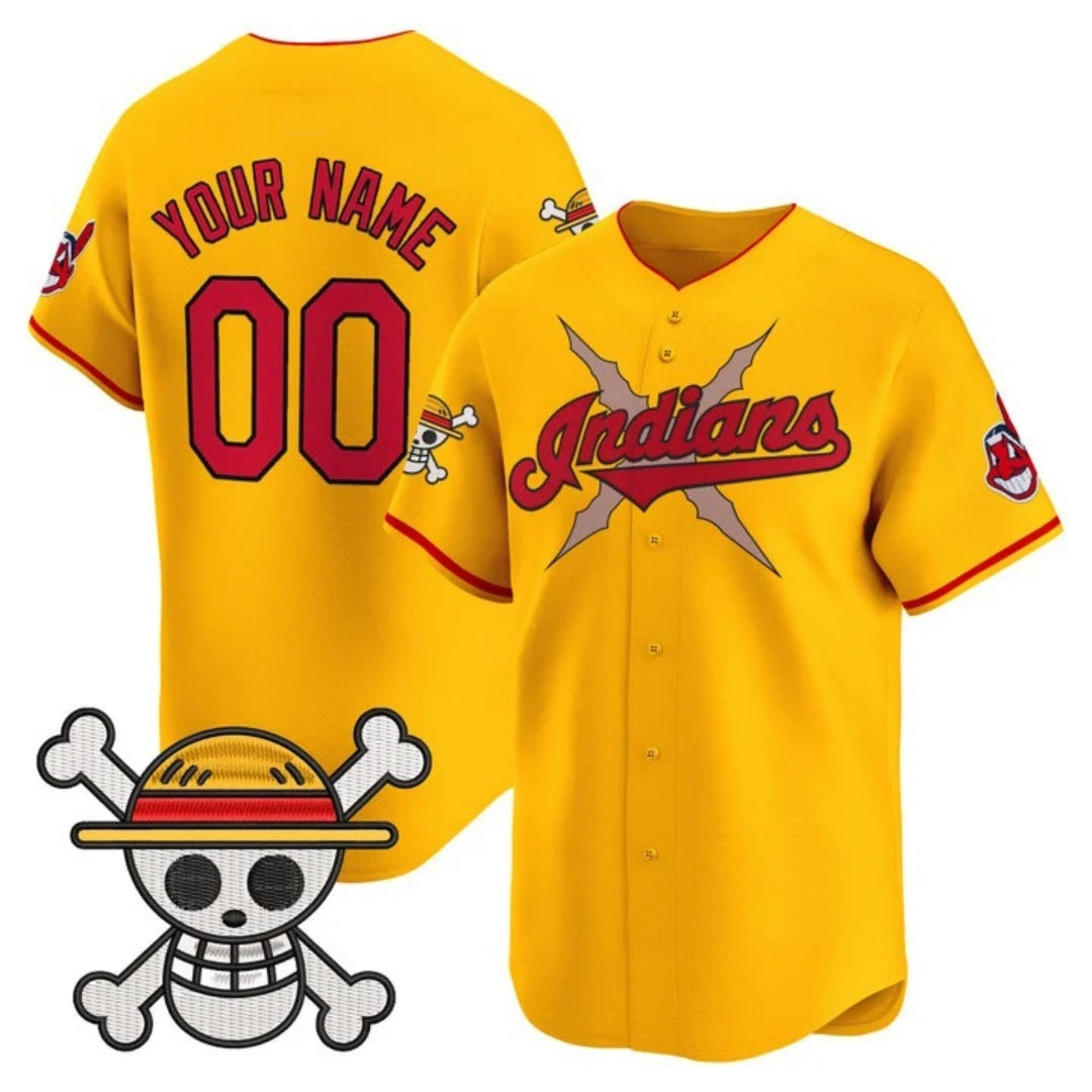Custom Cleveland Indians x One Piece Gold KLUNKIM Vapor Premier Limited Jersey - Stitched