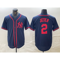 New York Yankees #2 Derek Jeter Navy Red KLUNKIM Fashion Cool Base Jersey