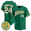 Oakland Athletics #24 Rickey Henderson Green KLUNKIM 2024 Limited With Rickey Henderson Patch Stitched Jersey