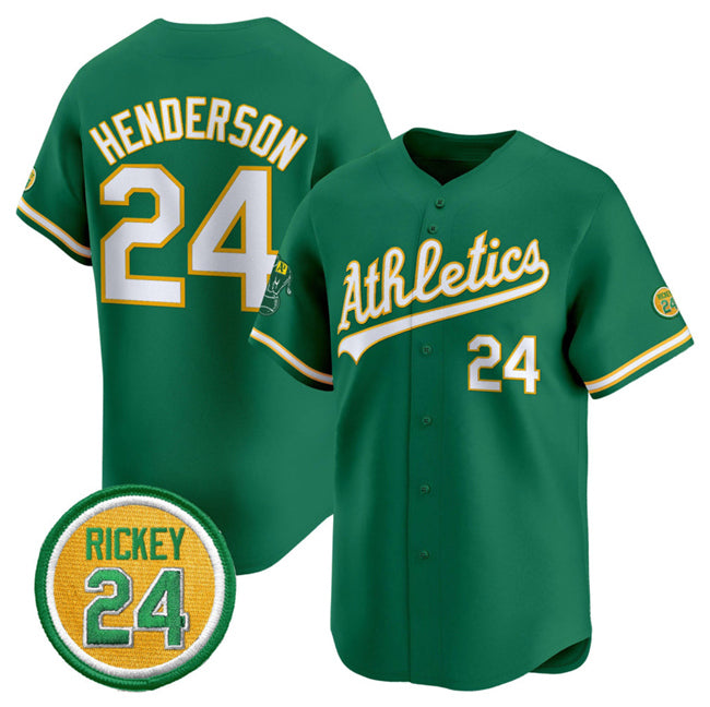Oakland Athletics #24 Rickey Henderson Green KLUNKIM 2024 Limited With Rickey Henderson Patch Stitched Jersey