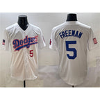 Los Angeles Dodgers #5 Freddie Freeman White KLUNKIM With American Flag Patch Limited Stitched Jersey