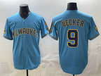 Milwaukee Brewers #9 Bob Uecker Blue KLUNKIM With Home & Bob Uecker Patch Stitched Jersey