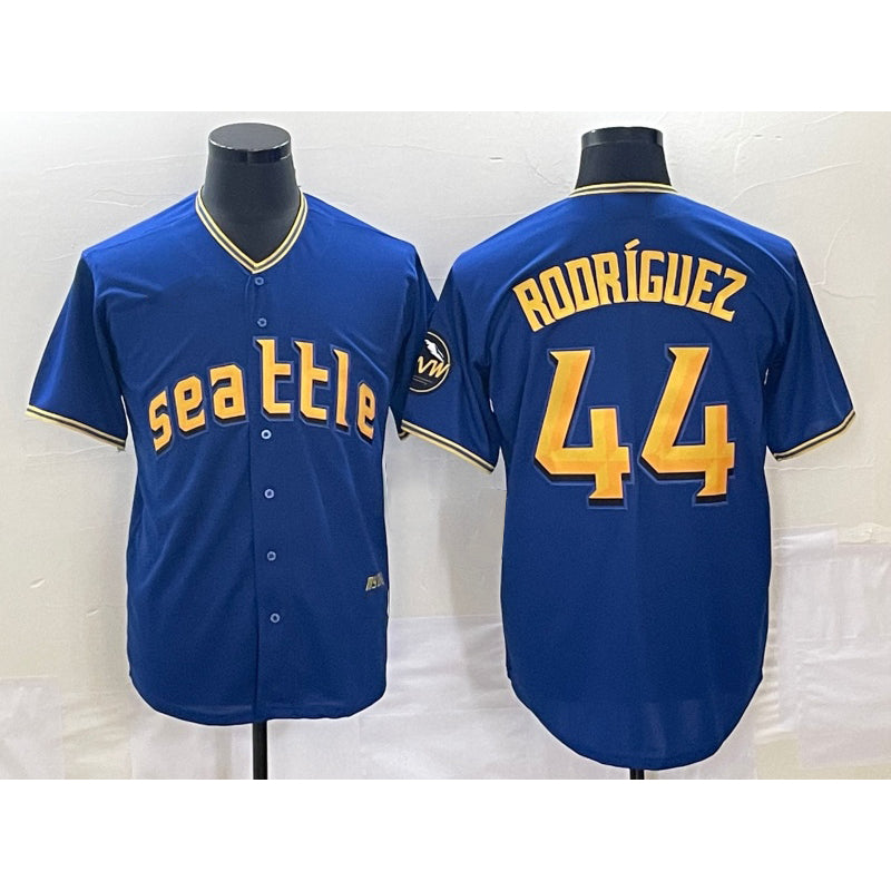 Seattle Mariners #44 Julio Rodriguez Blue KLUNKIM 2023 City Connect Cool Base Stitched Jersey