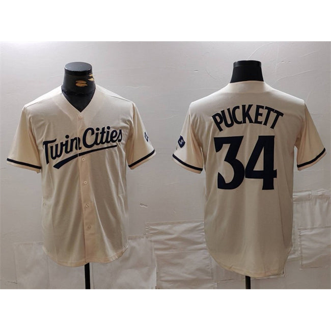 Minnesota Twins #34 Kirby Puckett Cream KLUNKIM Cool Base Stitched Jersey