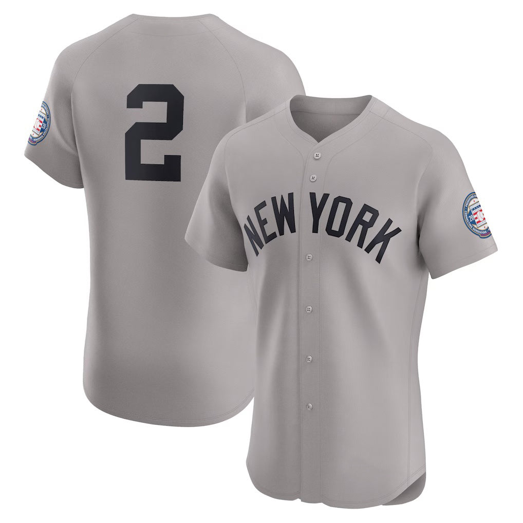 New York Yankees #2 Derek Jeter Gray KLUNKIM Road 2020 Hall of Fame Induction Patch Elite Player Jersey