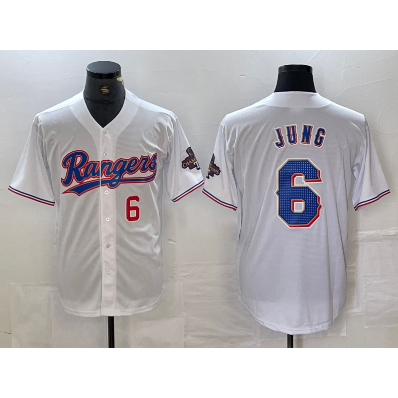 Texas Rangers #6 Josh Jung Number White KLUNKIM 2023 World Series Champions Cool Base Jersey 2